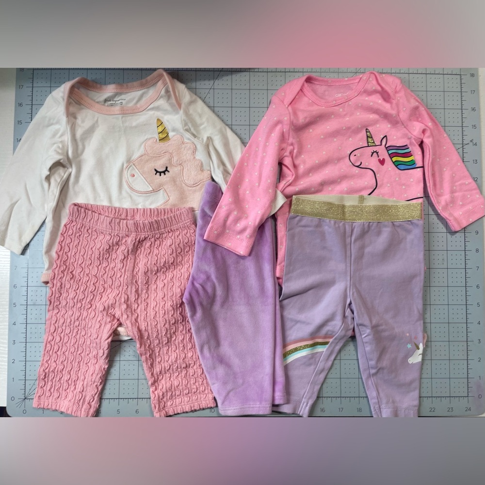 Baby Unicorn Set LongSleeve Bodysuit Leggings Footie Pajama Clothes *stain* 3-6M